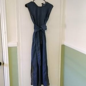 Zara Blue Denim Maxi Front Tie  Dress Small